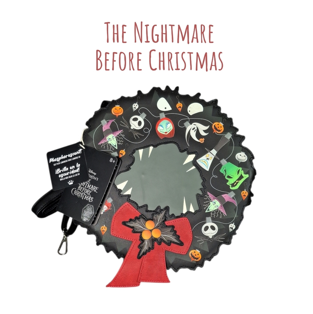 Loungefly Disney Nightmare Before Christmas Wreath Lights Glow Crossbody Bag NWT